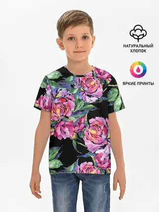 Детская базовая футболка / Розовые пионы