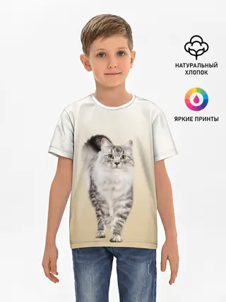 Детская базовая футболка / Пушистый котик реалистичный
