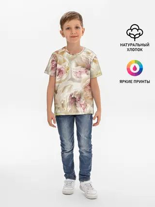 Детская базовая футболка / Нежные Пионы
