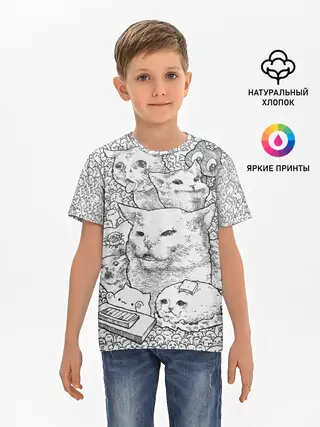 Детская базовая футболка / Коты мемы кошки