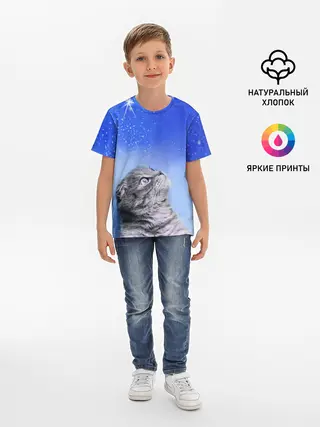 Детская базовая футболка / Кот и космос