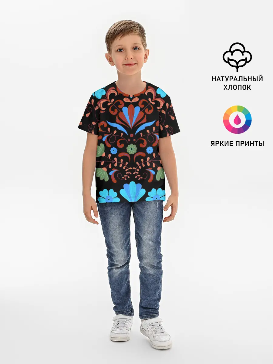 Детская базовая футболка / РОСПИСЬ ЦВЕТАМИ