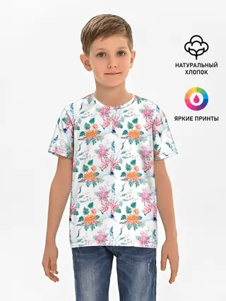 Детская базовая футболка / Журавли и хризантемы