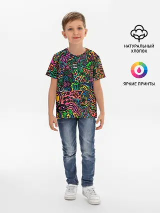 Детская базовая футболка / Кислотные узоры психоделика