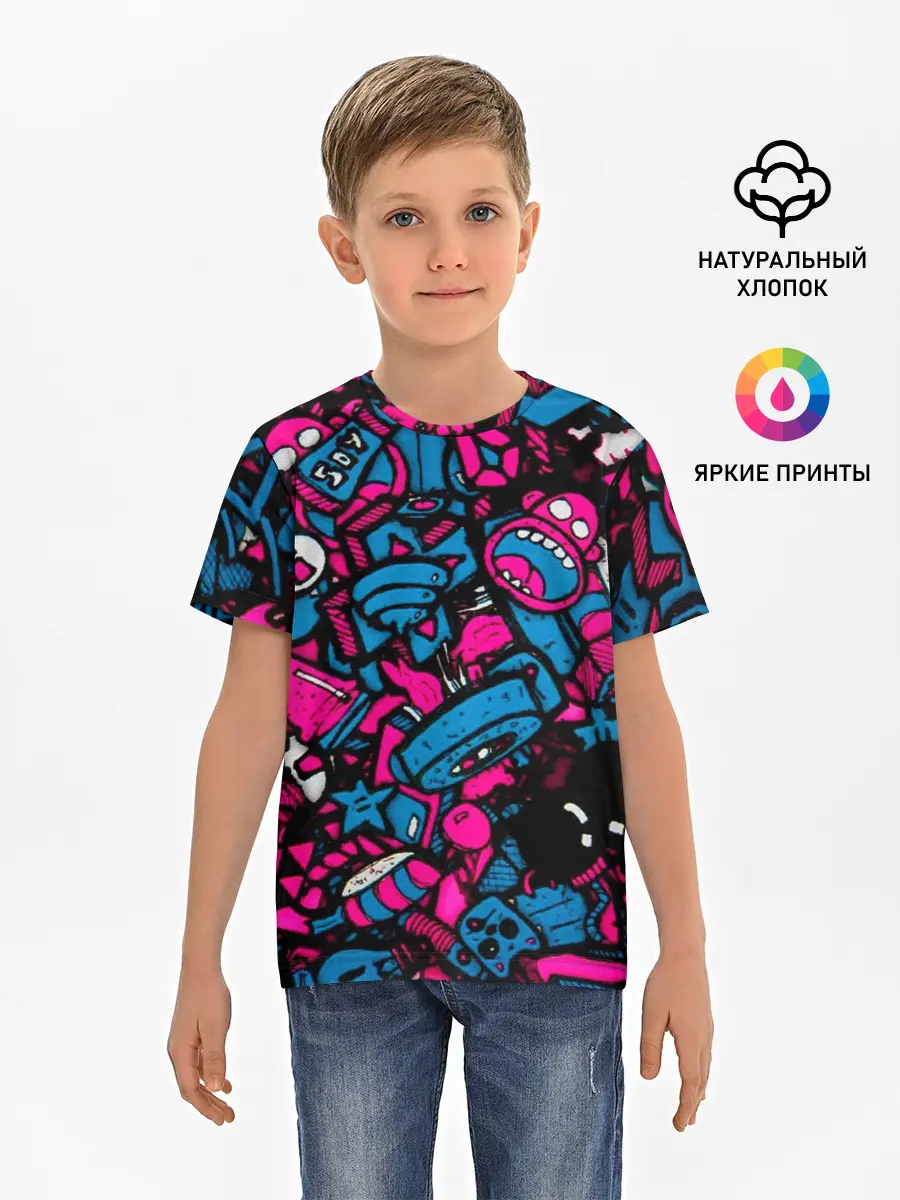 Детская базовая футболка / Мультяшные кислотные картинки