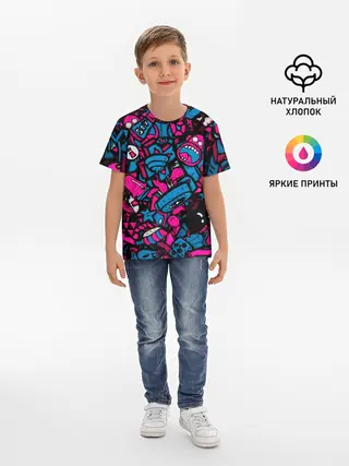 Детская базовая футболка / Мультяшные кислотные картинки