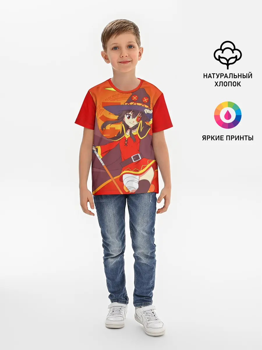 Детская базовая футболка / KonoSuba. Мегумин с посохом