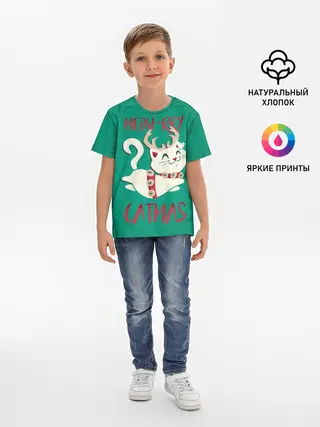 Детская базовая футболка / Meow-rry Catmas