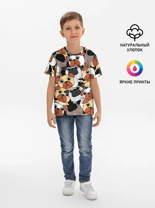 Детская базовая футболка / Собаки мопсы