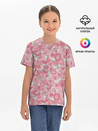 Детская базовая футболка / Нежно коралловые розы