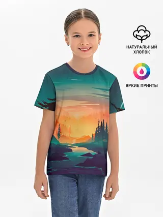 Детская базовая футболка / Закат Лес