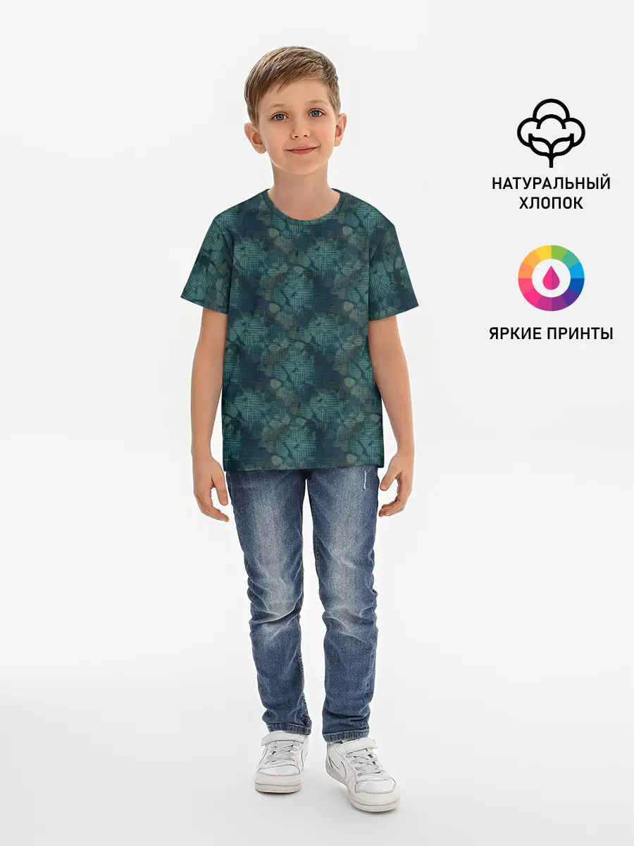 Детская базовая футболка / Синий абстрактный узор