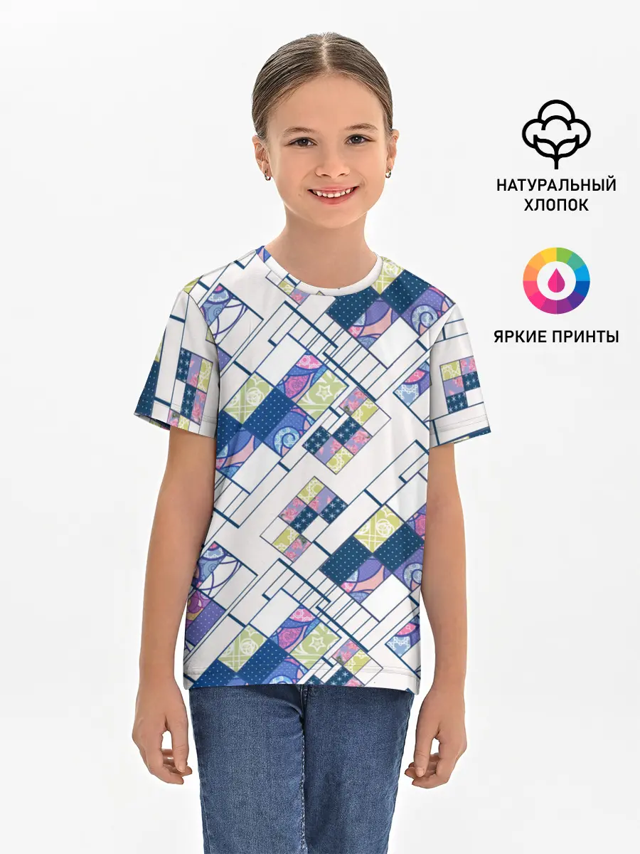 Детская базовая футболка / Этнический узор пэчворк