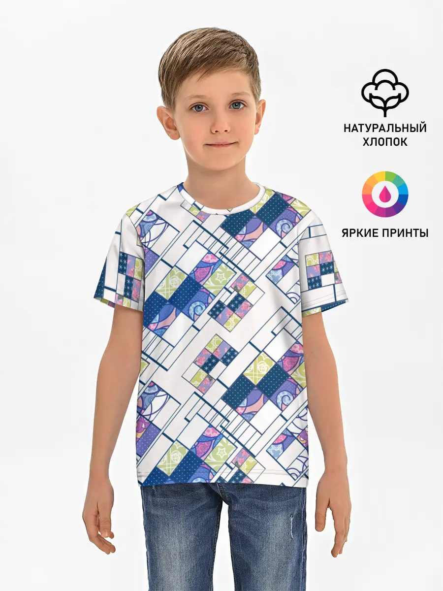 Детская базовая футболка / Этнический узор пэчворк
