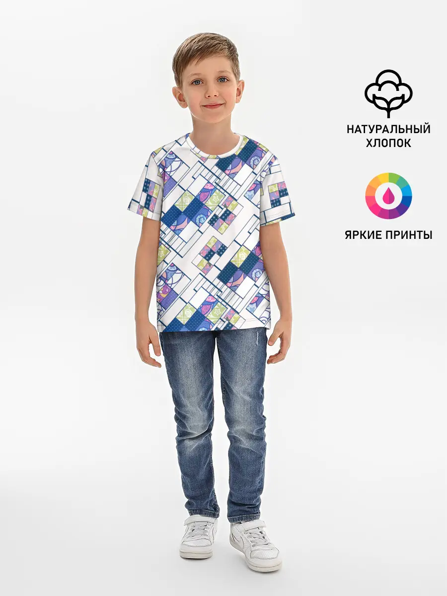 Детская базовая футболка / Этнический узор пэчворк