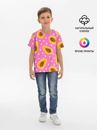 Детская базовая футболка / Папайя на розовом