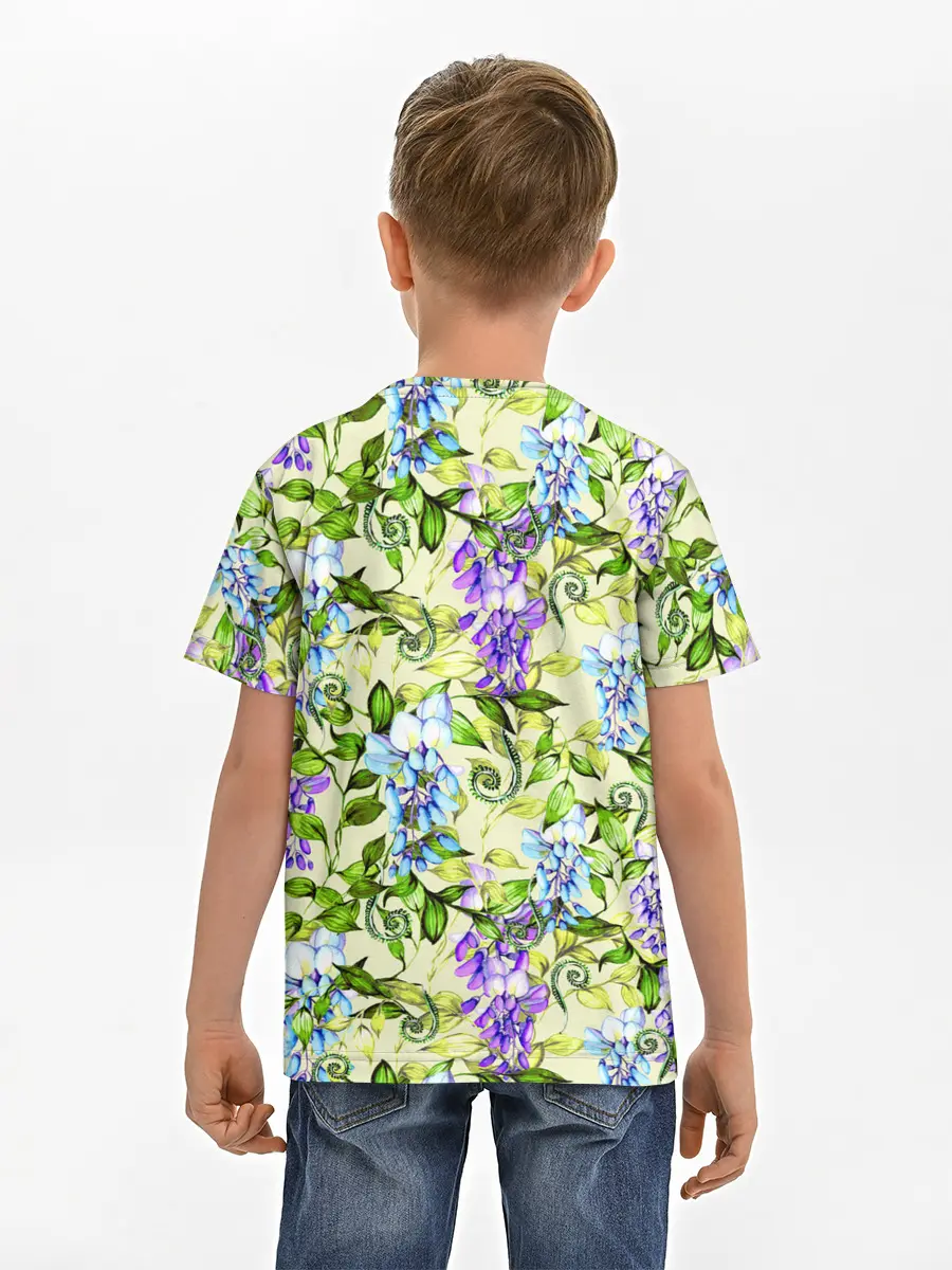 Детская базовая футболка / Глициния на бежевом фоне