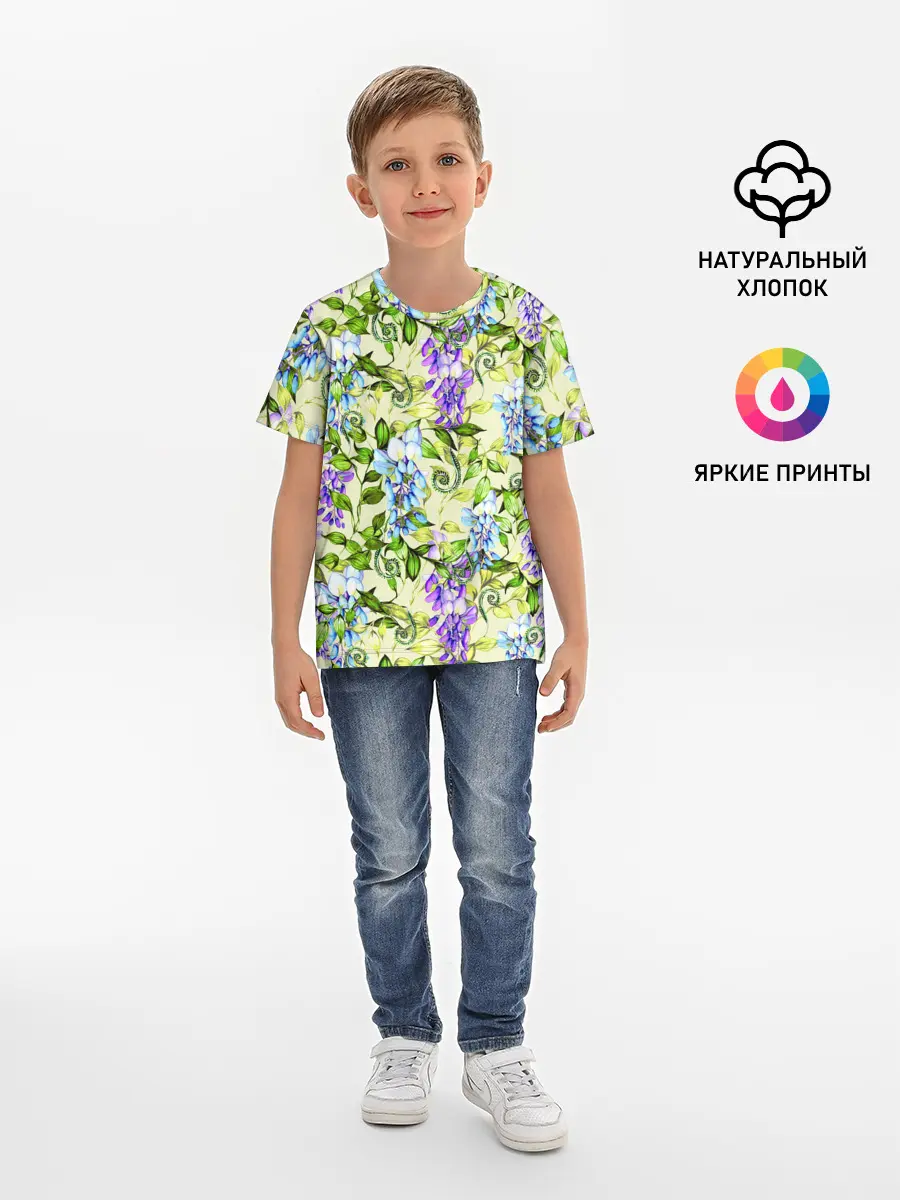 Детская базовая футболка / Глициния на бежевом фоне