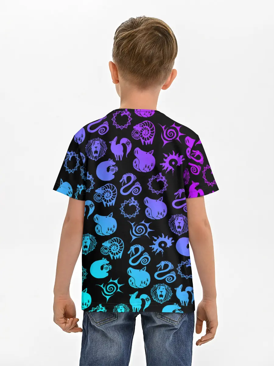 Детская базовая футболка / 7 СМЕРТНЫХ ГРЕХОВ НЕОН ЭМБЛЕМЫ