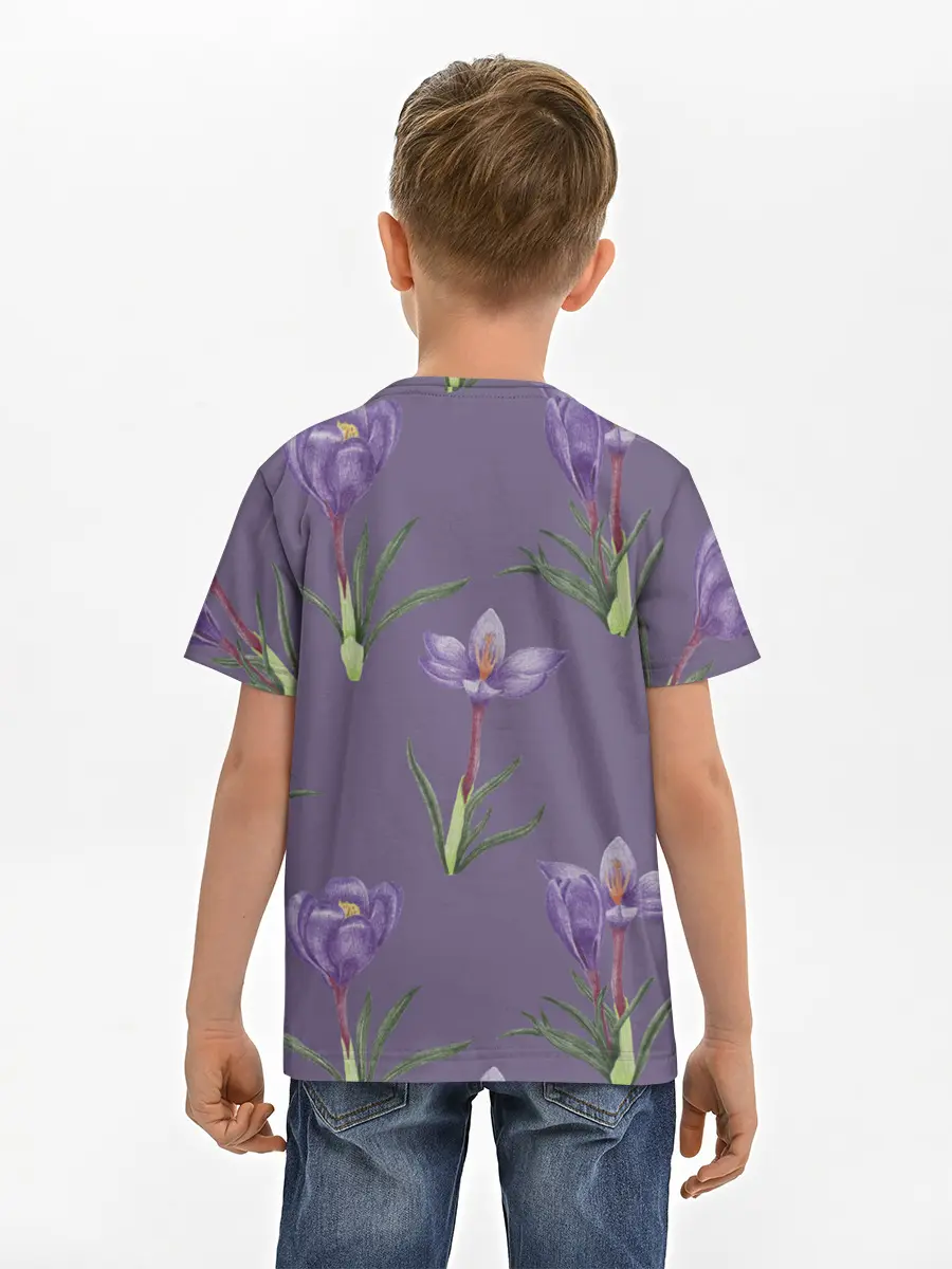 Детская базовая футболка / Цветы шафрана на фиолетовом