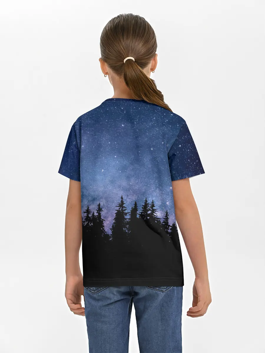 Детская базовая футболка / НОЧНОЙ ЛЕС И ЗВЕЗДЫ