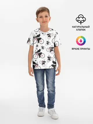 Детская базовая футболка / Панды На Велосипеде