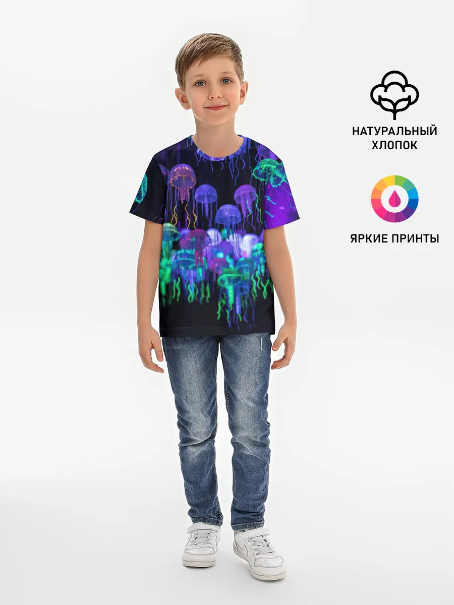 Детская базовая футболка / Неоновые медузы