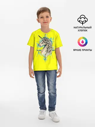 Детская базовая футболка / Единорог Yellow Unicorn