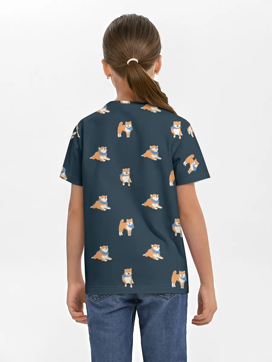 Детская базовая футболка / Шиба ину паттерн