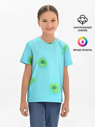 Детская базовая футболка / Зеленые Цветочки