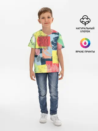 Детская базовая футболка / Желто-зеленый тай-дай