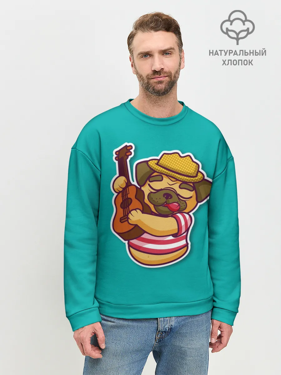 Мужской свитшот базовый / Мопс музыкант