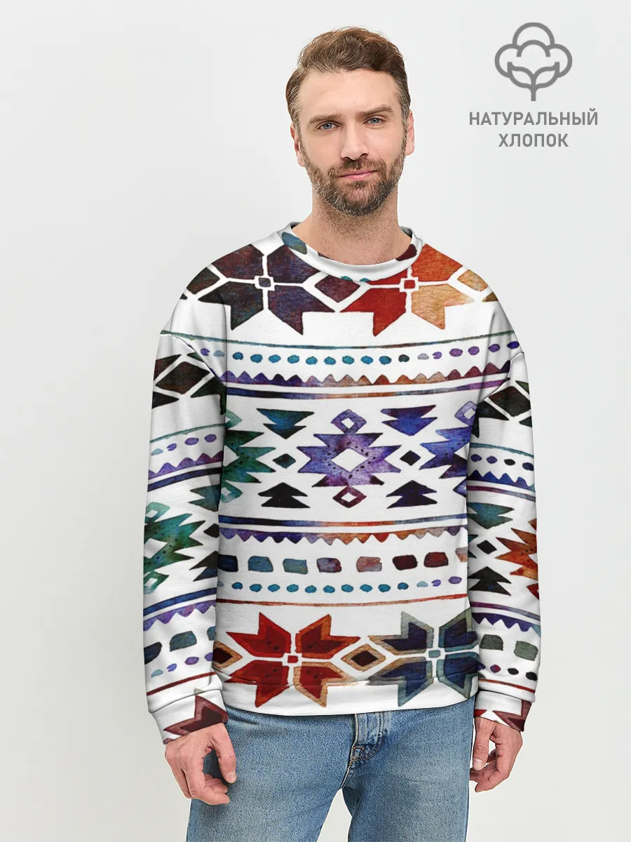 Мужской свитшот базовый / Снежинки акварель