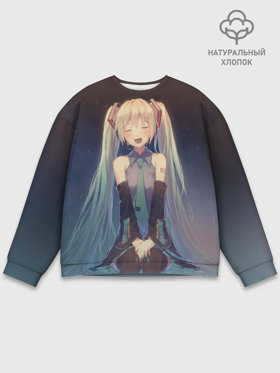 Мужской свитшот базовый / Хатсуне сидит прикрыв глаза