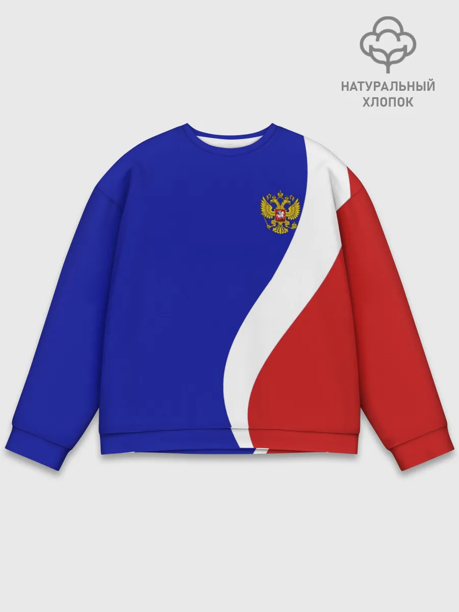 Мужской свитшот базовый / Герб РФ Триколор