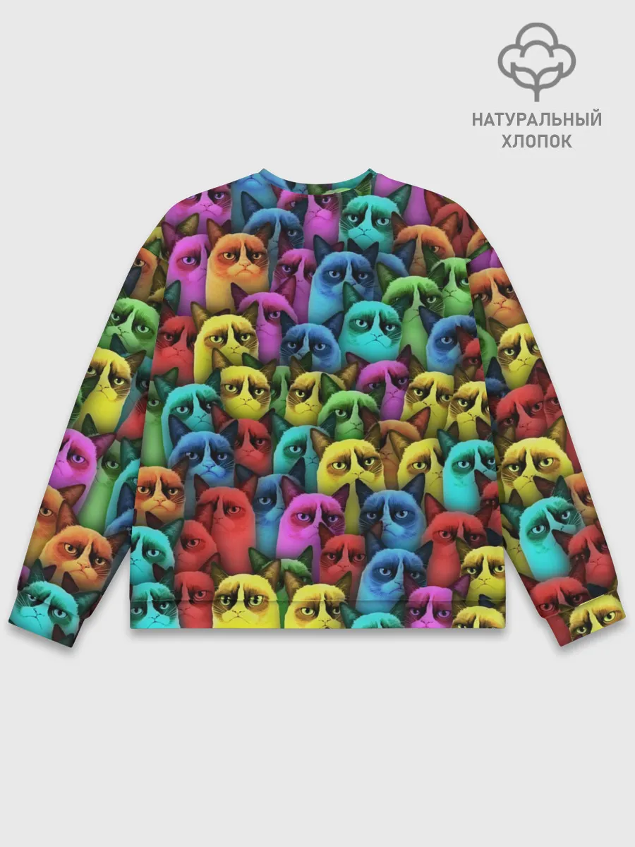 Мужской свитшот базовый / Разноцветные сердитые коты