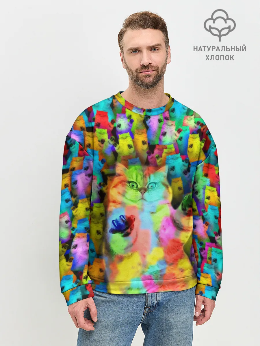 Мужской свитшот базовый / Котики на дискотеке
