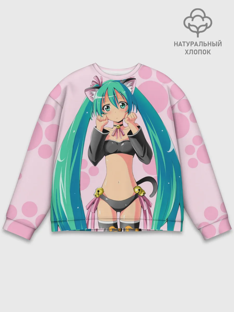Мужской свитшот базовый / Хатсуне Мику на розовом фоне