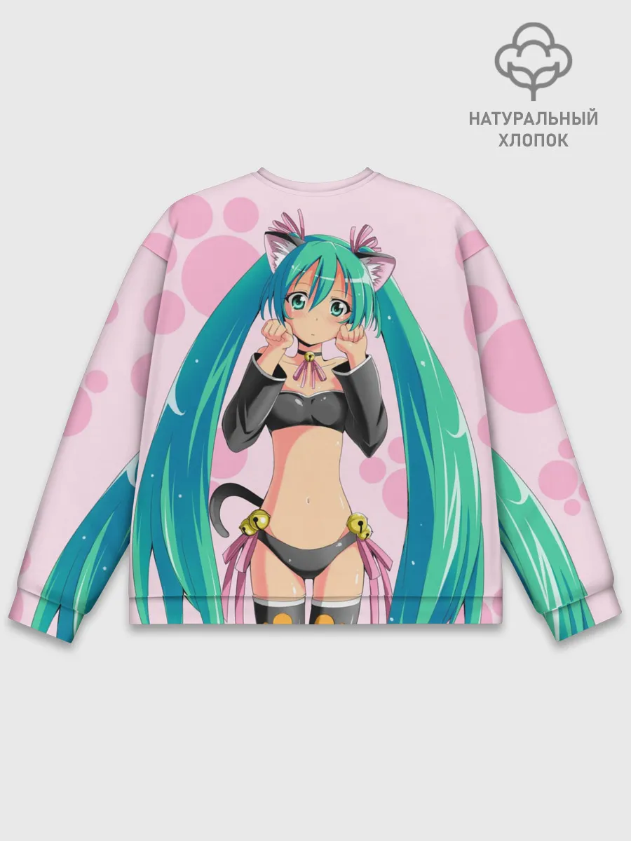 Мужской свитшот базовый / Хатсуне Мику на розовом фоне