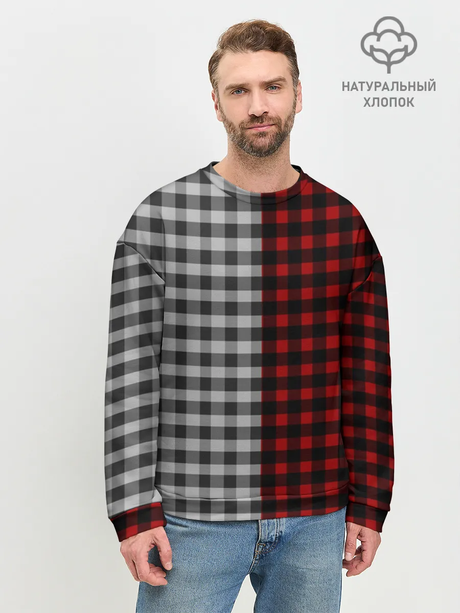 Мужской свитшот базовый / Красно белая рубашка в клетку