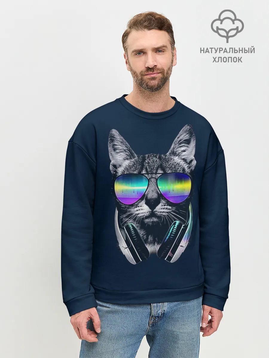 Мужской свитшот базовый / Кот в Наушниках
