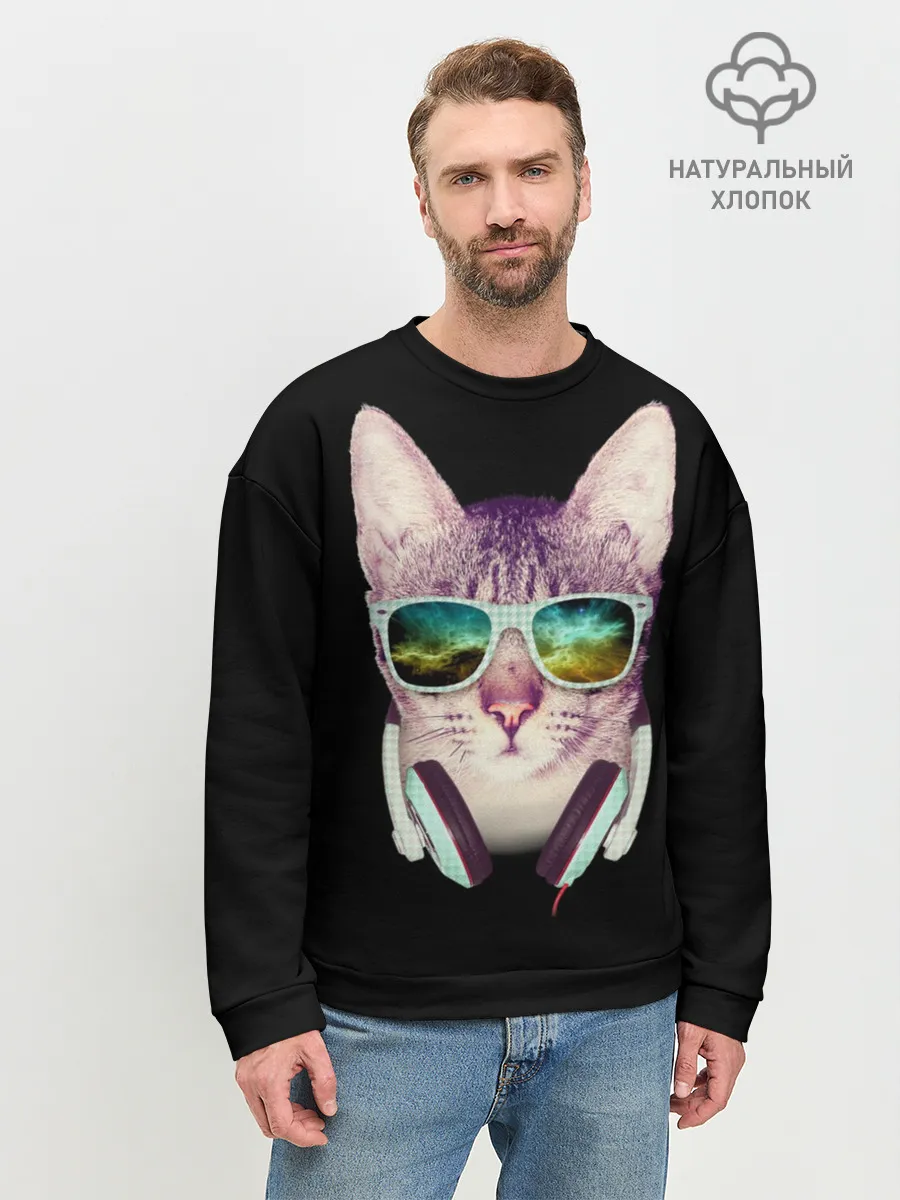 Мужской свитшот базовый / Кот в Наушниках