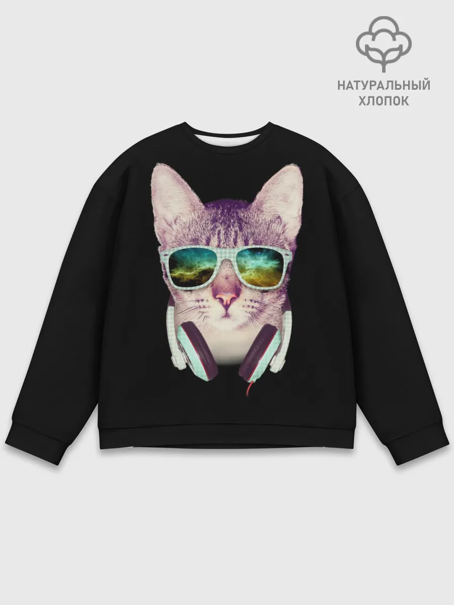 Мужской свитшот базовый / Кот в Наушниках