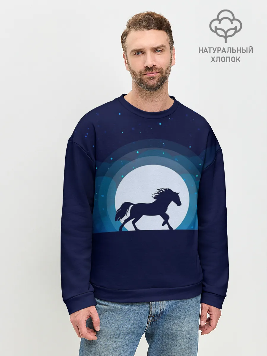 Мужской свитшот базовый / Лошадь под луной