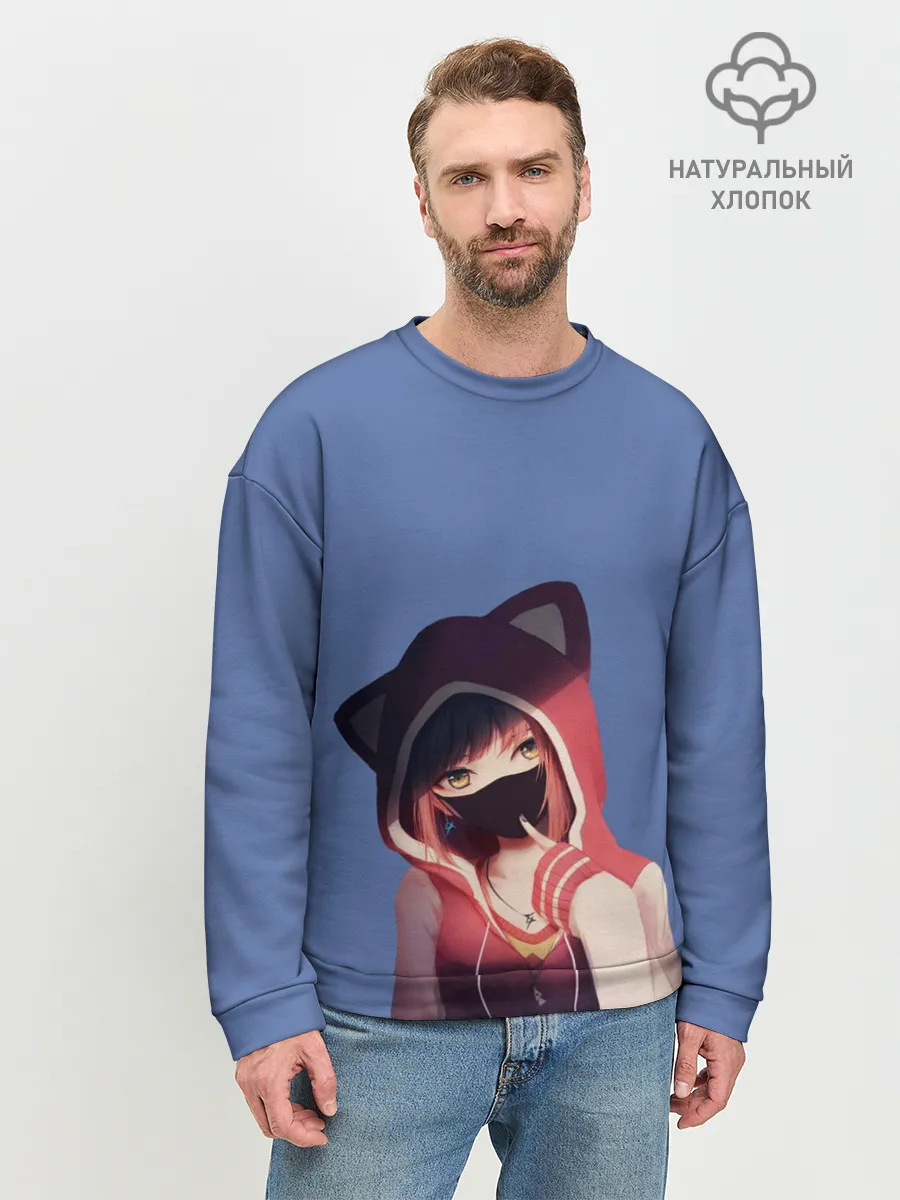 Мужской свитшот базовый / Аниме девушка в маске с ушками