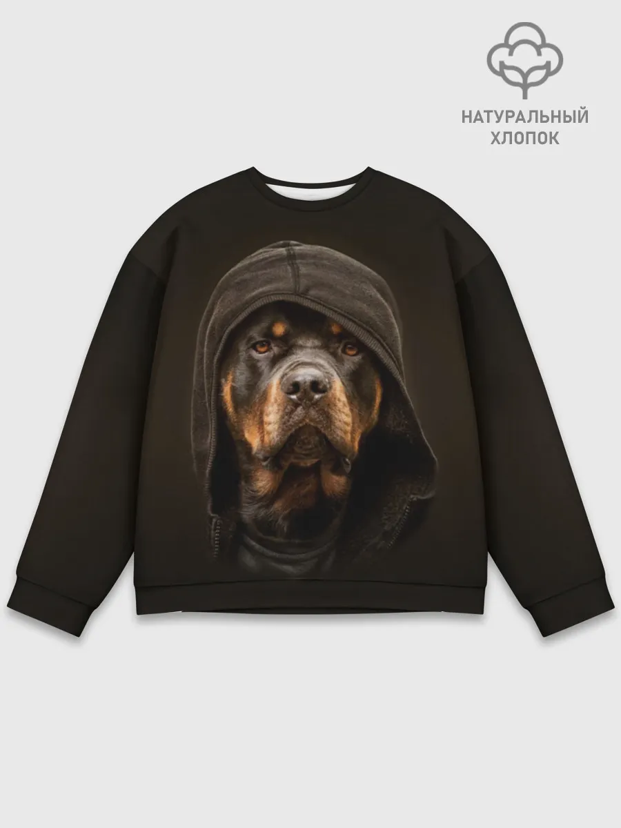 Мужской свитшот базовый / Ротвейлер в капюшоне
