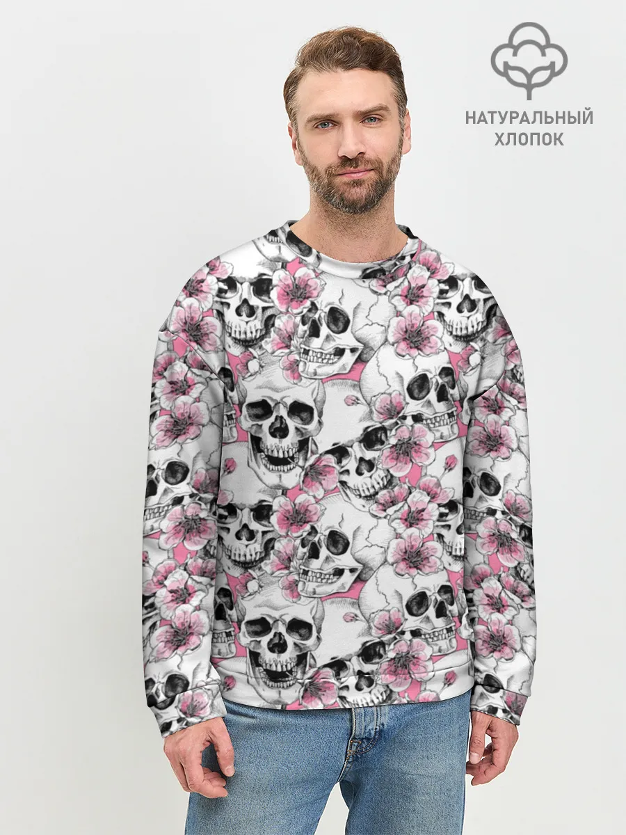 Мужской свитшот базовый / Черепа в цветах