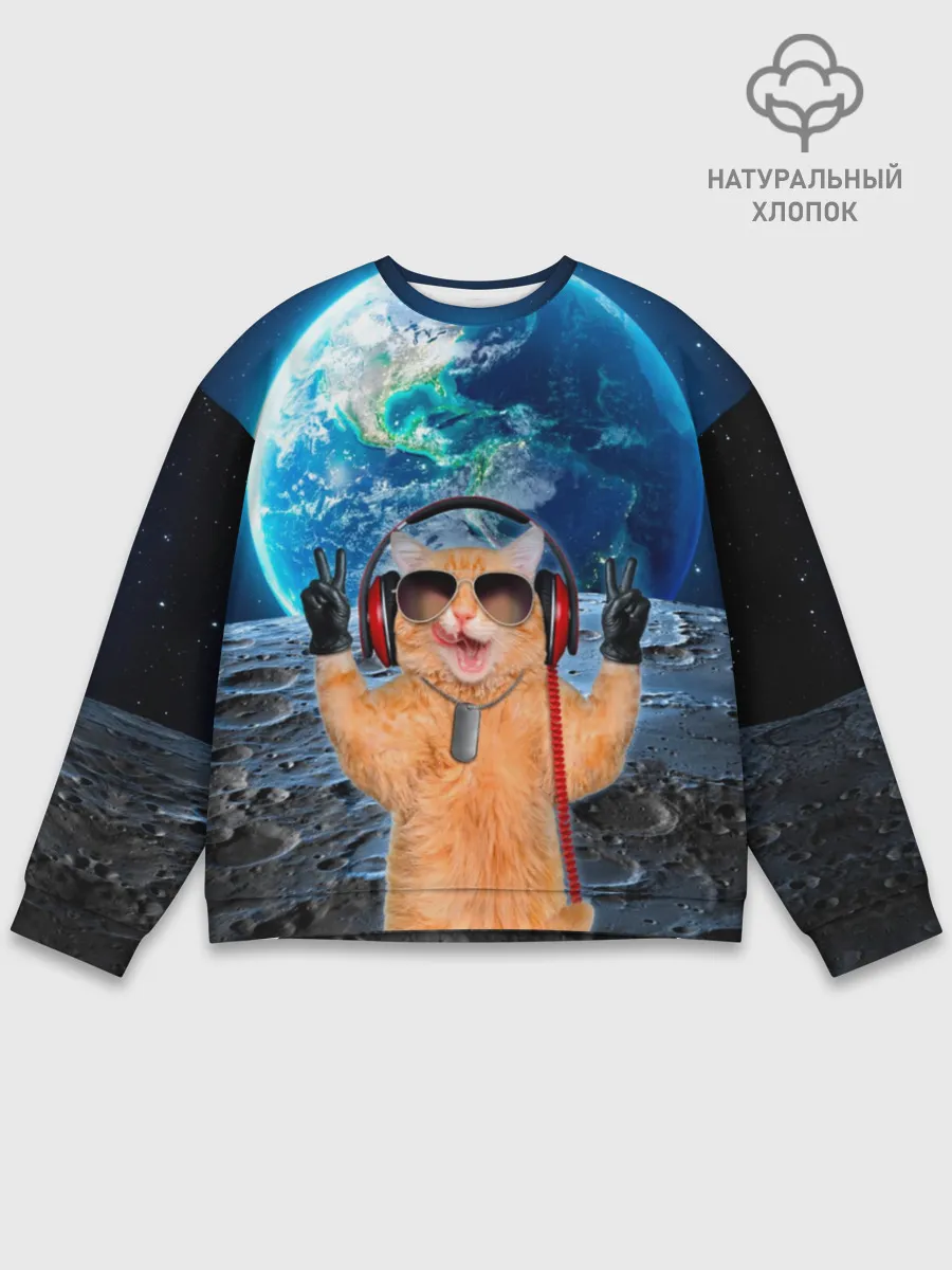 Мужской свитшот базовый / Кот на луне