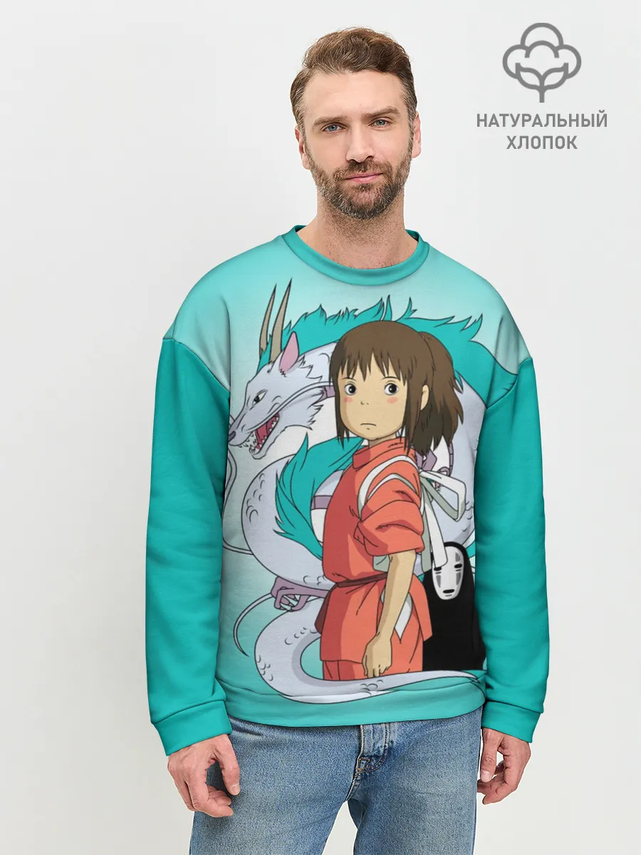 Мужской свитшот базовый / Тихиро и Хаку зеленый фон
