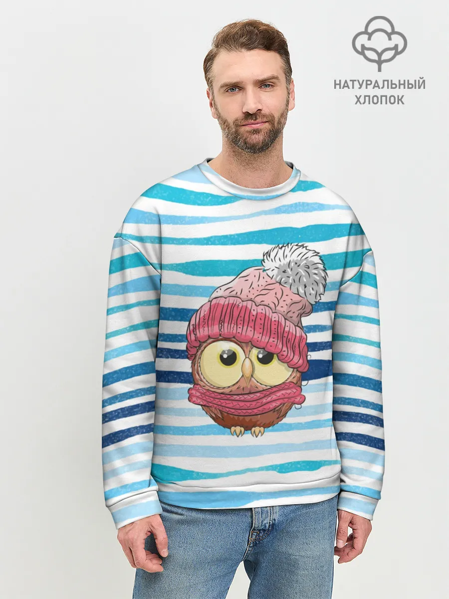 Мужской свитшот базовый / Сова в шапке